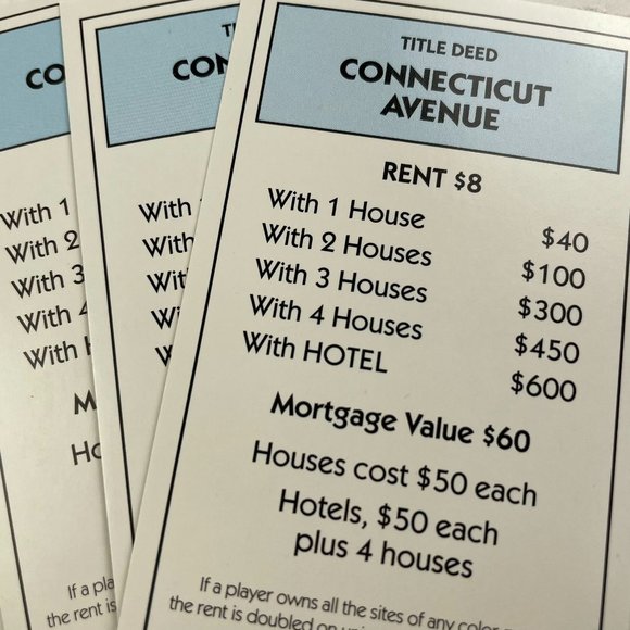 Monopoly Here Now Connecticut Ave Property Title Deed Card Replacement 2008 u - Picture 1 of 3